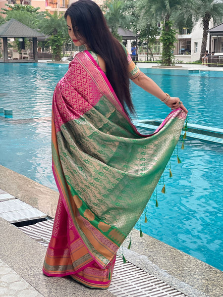 Reena Dwivedi In Pink Kanjivaram Saree With Contrast Green Pallu