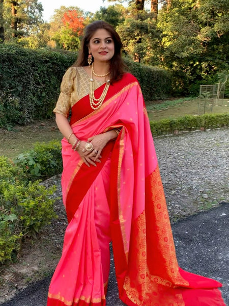 Naveena Kapoor In Traditional Garad-Korial Bengali Silk Saree With Contrast Pallu. Available In 3 Colours.