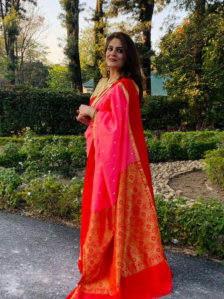 Naveena Kapoor In Traditional Garad-Korial Bengali Silk Saree With Contrast Pallu. Available In 3 Colours.