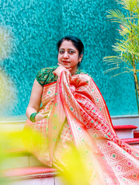 Ramya Pathak In Handmade Red Banarsi Silk Designer Saree. Available In 3 Designs.