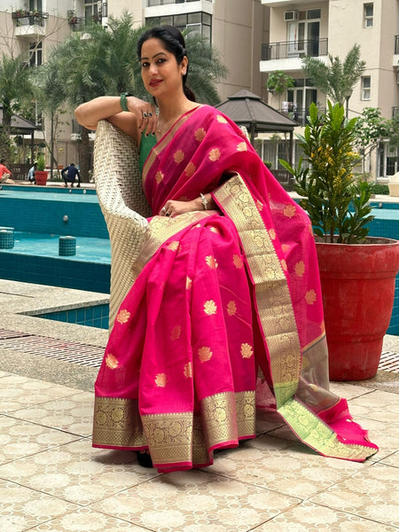 Reena Dwivedi In Designer Linen Saree With Zari Pallu. Available In 2 Colours