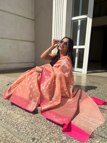 Reena Dwivedi In Kota Doria Saree. Available In 2 Colours.