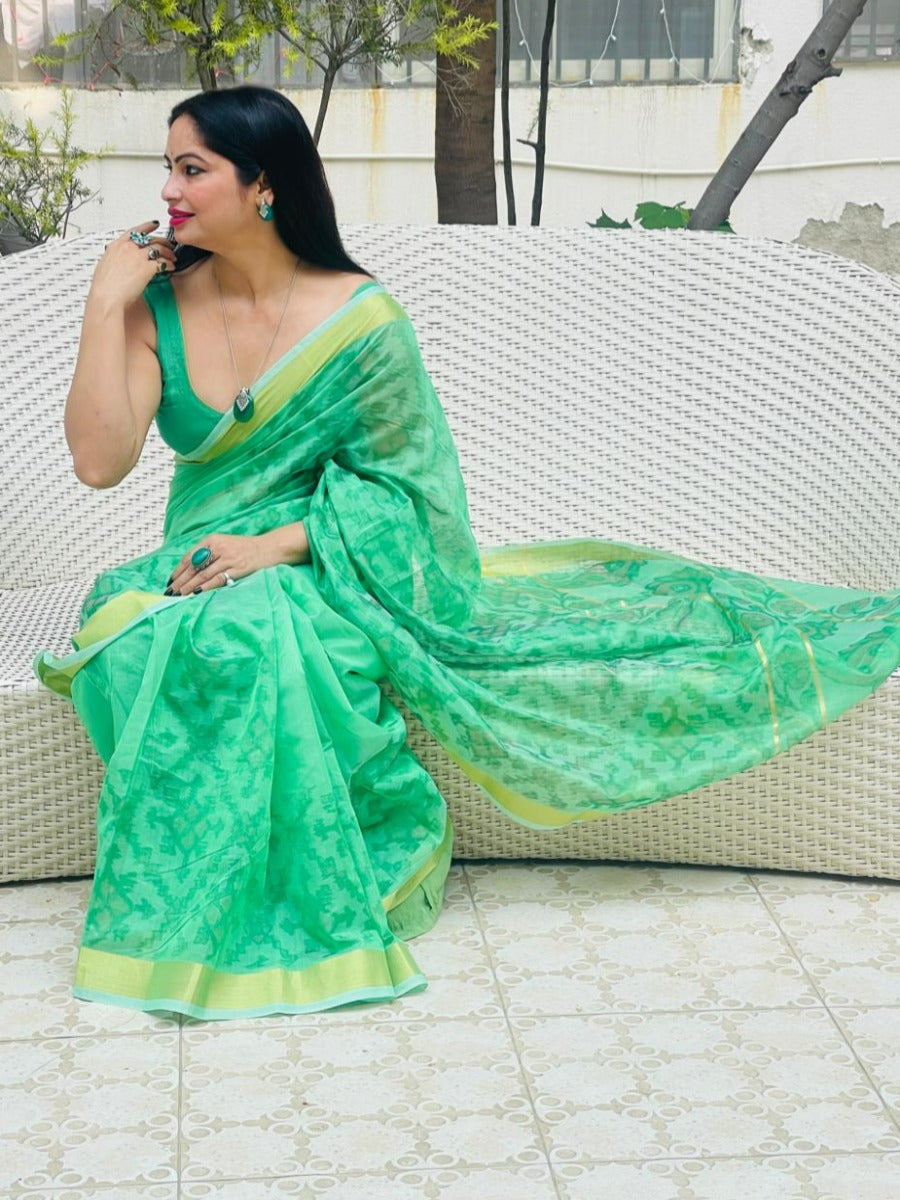 Reena Dwivedi In Chanderi Cotton Silk Self Design Saree. Available In 3 Colours.