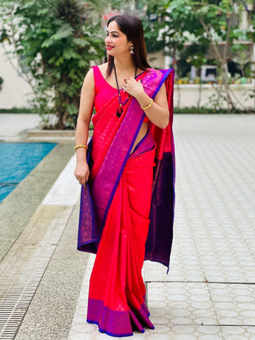 Reena Dwivedi In Kanjivaram Silk Saree. Available In 6 Colours.
