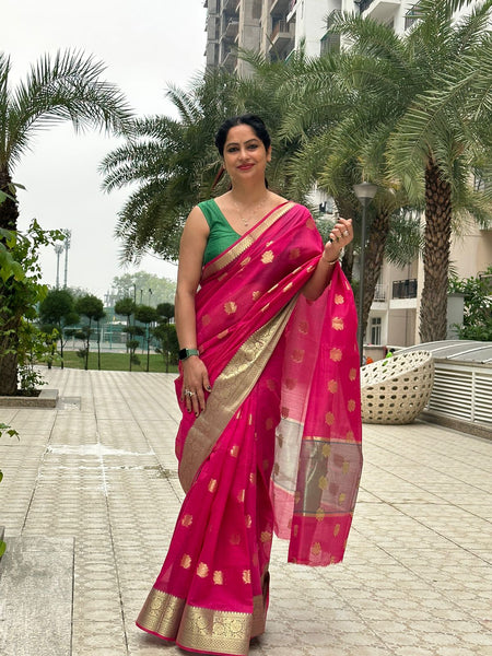 Reena Dwivedi In Designer Linen Saree With Zari Pallu. Available In 2 Colours