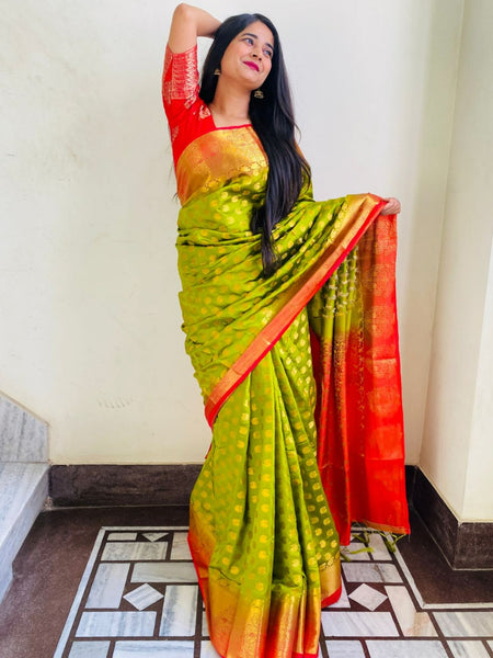 Komal Kandoi In Banarsi Silk Saree. Available In 7 colours.