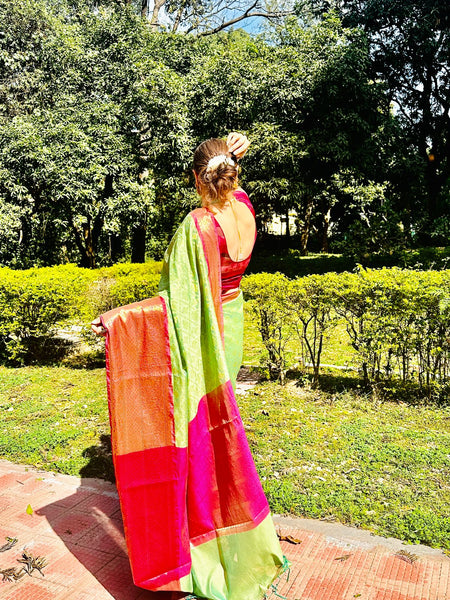 Naveena Kapoor In Banarsi Georgette Silk Sari. Available In 2 Colours