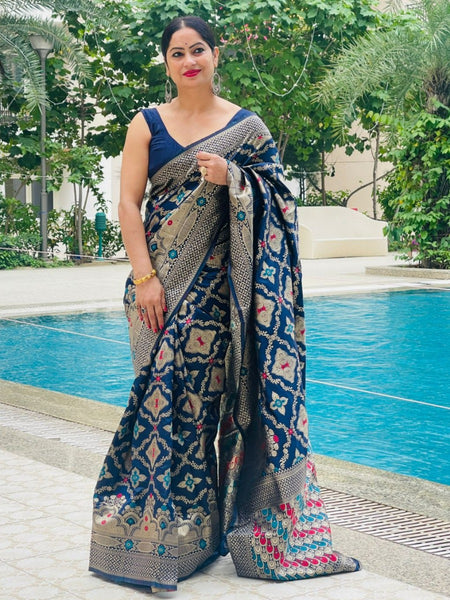 Reena Dwivedi In Banarsi Silk Saree. Available In 6 Colours.
