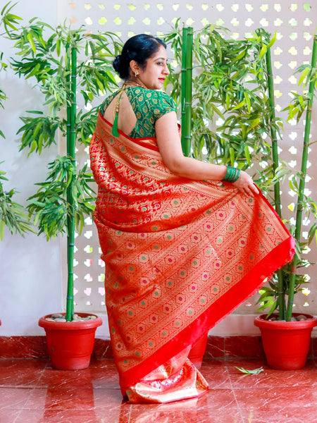 Ramya Pathak In Handmade Red Banarsi Silk Designer Saree. Available In 3 Designs.