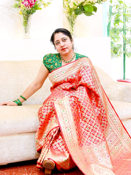 Ramya Pathak In Handmade Red Banarsi Silk Designer Saree. Available In 3 Designs.