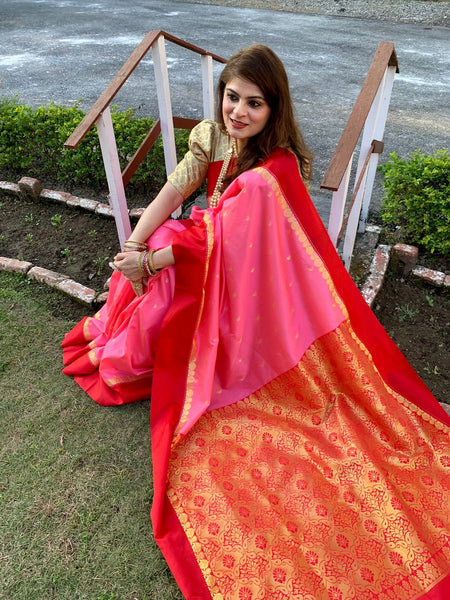 Naveena Kapoor In Traditional Garad-Korial Bengali Silk Saree With Contrast Pallu. Available In 3 Colours.