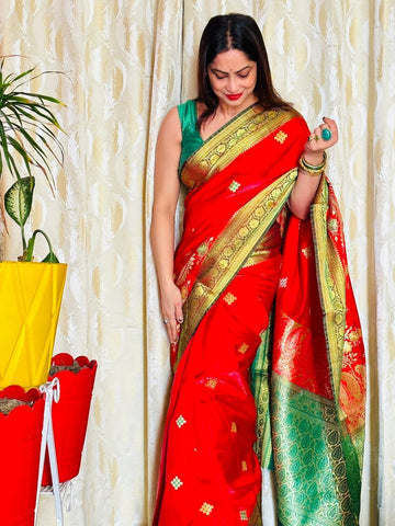 Reena Dwivedi In Banarsi Silk Saree. Available In 3 Colours.