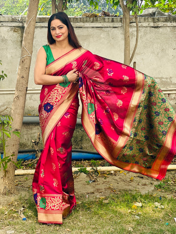 Reena Dwivedi In Banarsi Silk Saree. Available In 6 Colours.