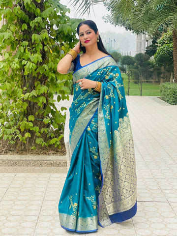 Reena Dwivedi In Handmade Designer Banarsi Silk Saree. Available In 5 Colours.