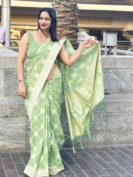 Reena Dwivedi In Banarsi Blended Cotton Silk Saree. Available In 4 Colours.