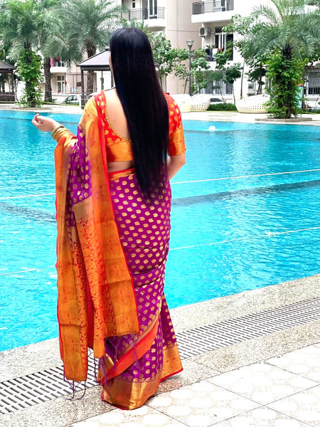 Reena Dwivedi In Banarsi Silk Saree. Available In 8 colours.