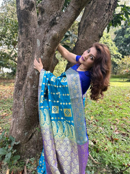 Naveena Kapoor In Banarsi Saree. Available In 3 Colours.