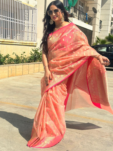 Reena Dwivedi In Kota Doria Saree. Available In 2 Colours.