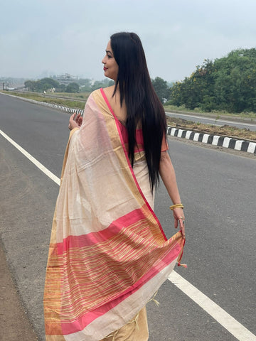 Reena Dwivedi In Blended Linen Silk Saree. Available In 5 Different Palla And Border Colours.