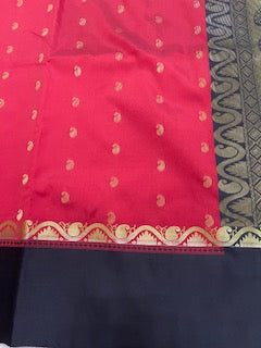 Red Traditional Garad-Korial Bengali Silk Saree with Contrast Pallu