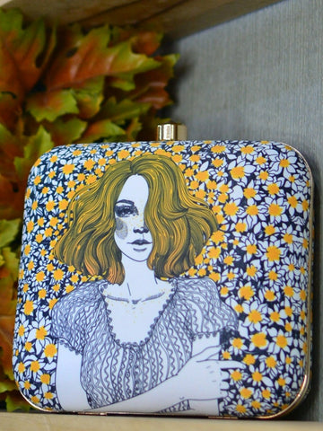 Art Printed on Silk Rectangular Clutch With Both Side Same Design