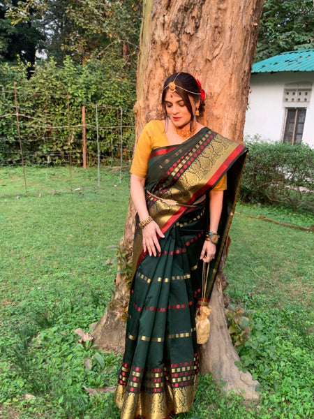 Naveena Kapoor In Chanderi Cotton Silk Designer Saree. Available In 3 Colours.