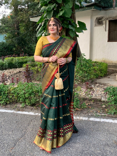 Naveena Kapoor In Chanderi Cotton Silk Designer Saree. Available In 3 Colours.