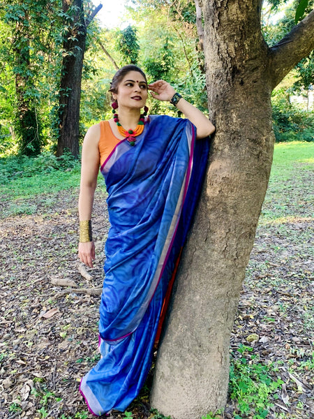 Naveena Kapoor In Cobalt Chanderi Cotton Silk Self Design Saree