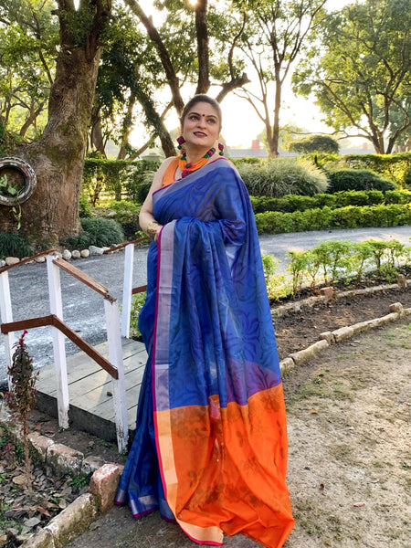 Naveena Kapoor In Cobalt Chanderi Cotton Silk Self Design Saree