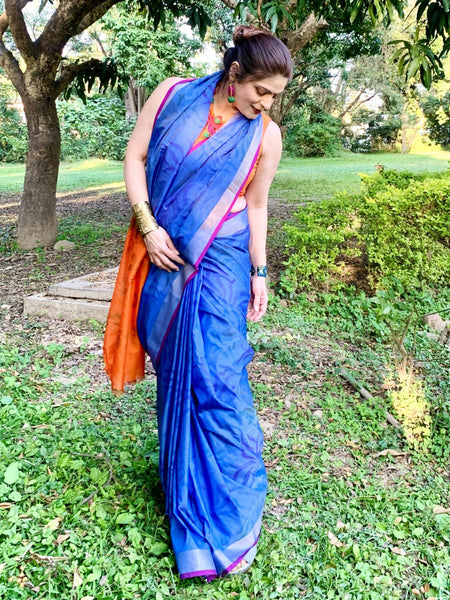 Naveena Kapoor In Cobalt Chanderi Cotton Silk Self Design Saree