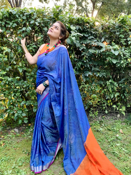 Naveena Kapoor In Cobalt Chanderi Cotton Silk Self Design Saree