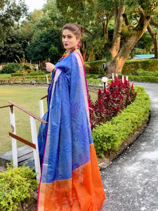 Naveena Kapoor In Cobalt Chanderi Cotton Silk Self Design Saree