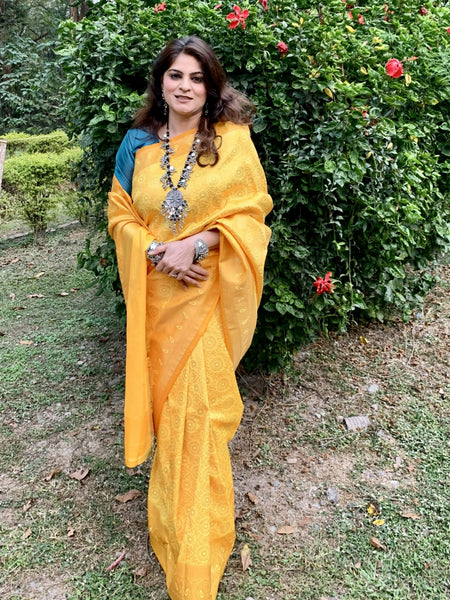 Naveena Kapoor In Kanjivaram Silk Designer Saree. Available In 7 Colours.