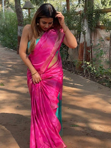 Megha Rathod In Magenta Chanderi Cotton Silk Self Design Saree With Turquoise Pallu