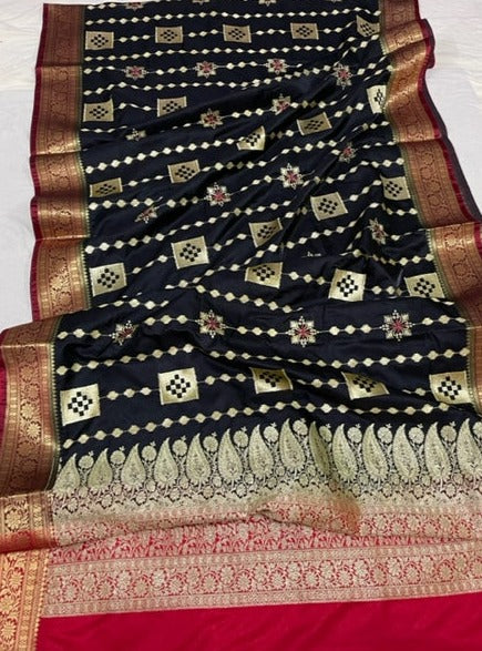 Shikha Choudhary In Handmade Banarsi Silk Designer Saree. Available In 3 Colours.