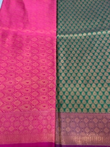 Shikha Choudhary In French Rose Kanjivaram Silk Saree With Copper Zari Work. Available in 3 colours.