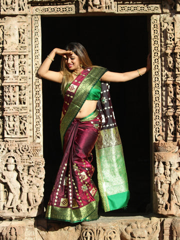 Megha Rathod In Banarsi Silk Saree. Available In 2 Colours.