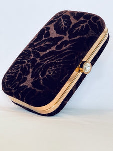 Velvet Rectangular Clutch With Both Side Same Design And Sling Chain Included