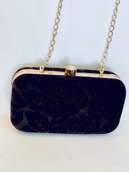 Velvet Rectangular Clutch With Both Side Same Design And Sling Chain Included