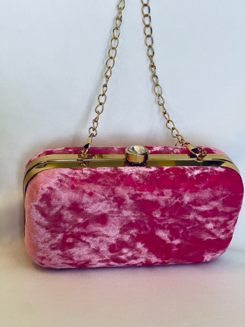 Velvet Rectangular Clutch With Both Side Same Design And Sling Chain Included