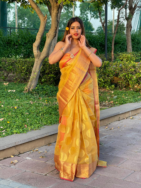 Megha Rathod In Kota Doria Saree. Available In 3 Colours.