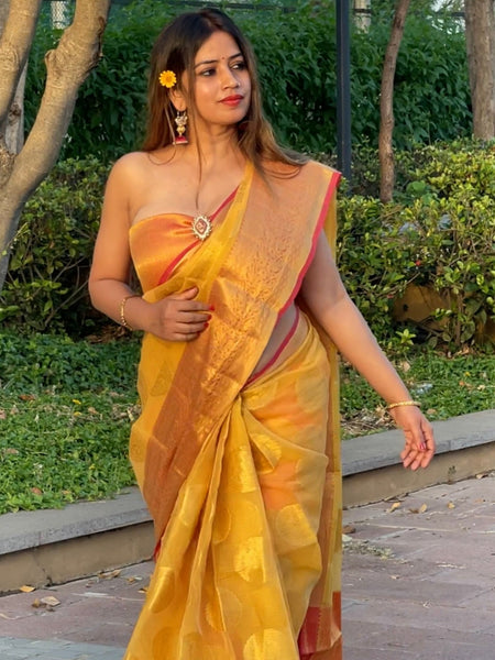 Megha Rathod In Kota Doria Saree. Available In 3 Colours.