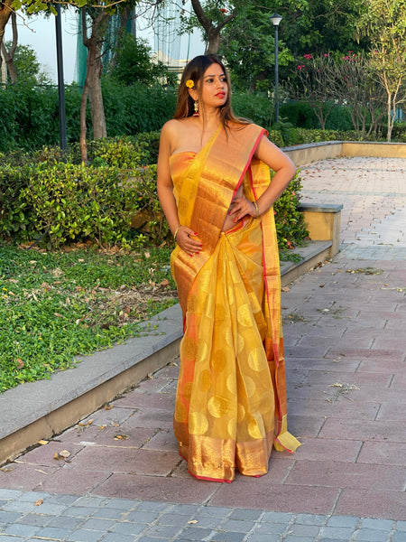 Megha Rathod In Kota Doria Saree. Available In 3 Colours.