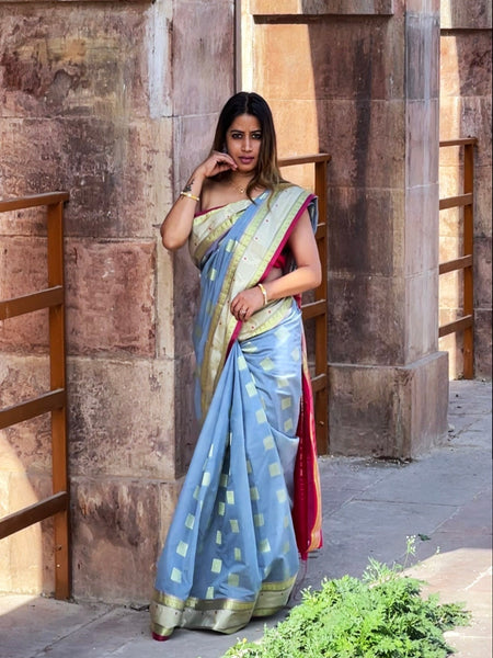 Megha Rathod In Chanderi Cotton Silk Golden Zari Designer Sari. Available In 5 Colours.