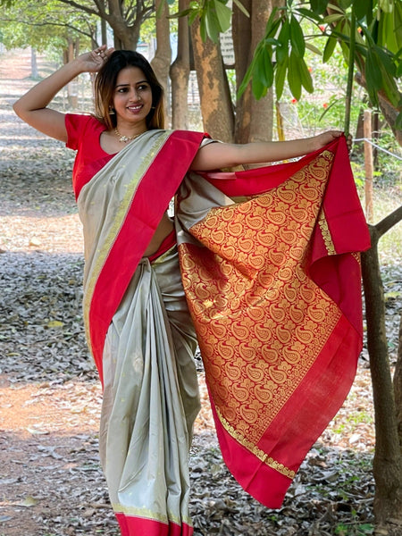 Megha Rathod In Traditional Garad-Korial Bengali Silk Saree With Contrast Pallu. Available In 4 Colours.