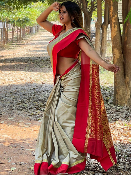 Megha Rathod In Traditional Garad-Korial Bengali Silk Saree With Contrast Pallu. Available In 4 Colours.