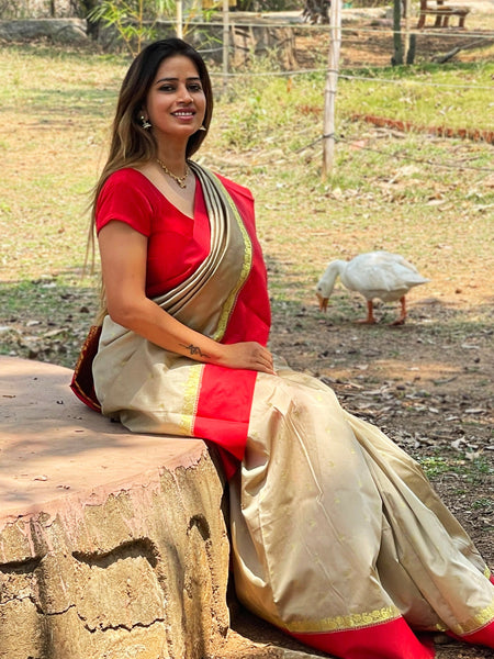 Megha Rathod In Traditional Garad-Korial Bengali Silk Saree With Contrast Pallu. Available In 4 Colours.