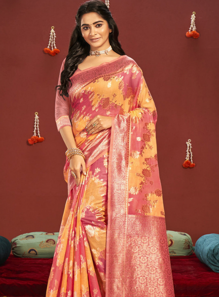 Shiksha Raghuvanshi In Cream & Grey Banarsi Cotton Silk Designer Saree. Available in 6 colours.