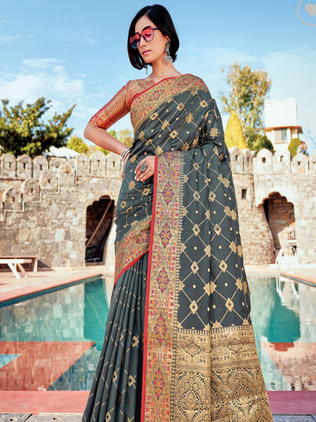 Banarsi Silk Saree. Available in 6 colours.
