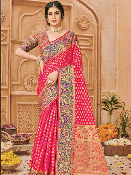 Banarsi Silk Saree. Available in 6 colours.